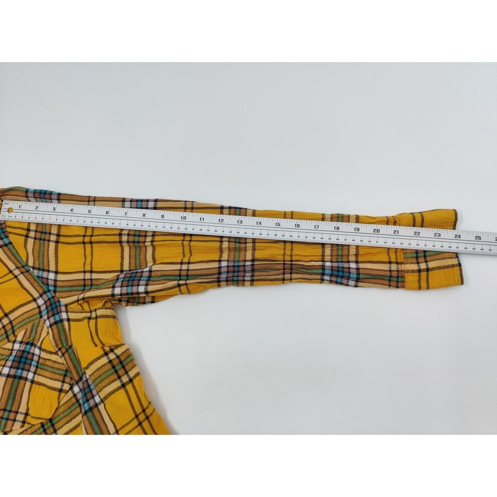 Merona Shirt Womens Size XXL Yellow ButtonUp Plaid Long Sleeve Chest Pockets - Picture 7 of 11